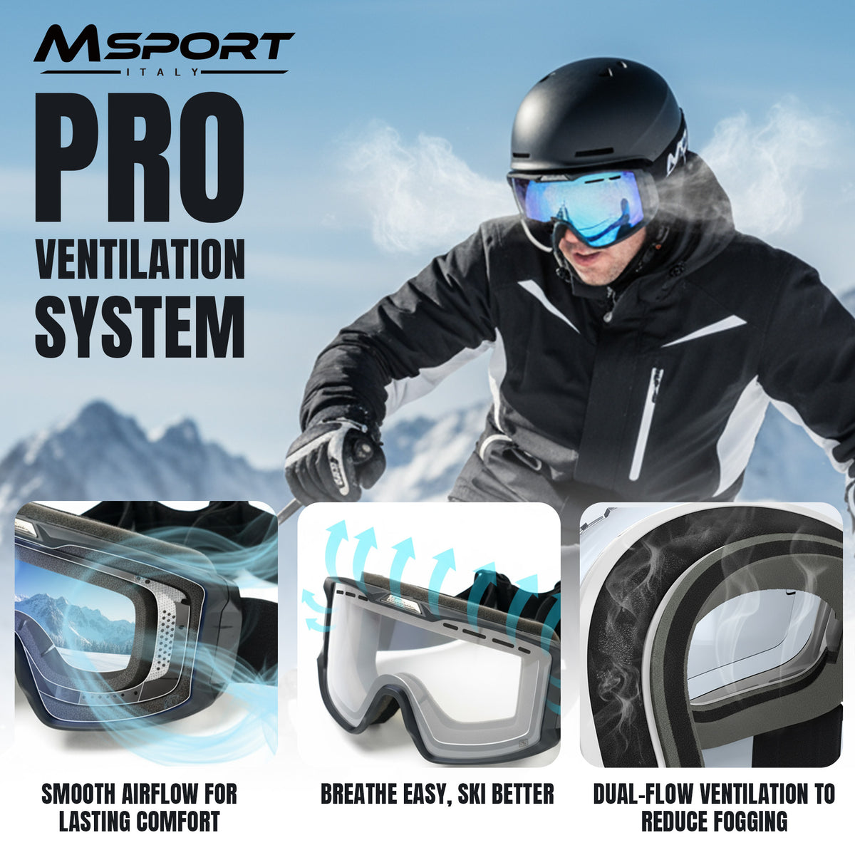 Maschera da Sci Antinebbia – Compatibile con Occhiali da Vista (OTG), Protezione UV400 e Visione Chiara per Sci e Snowboard