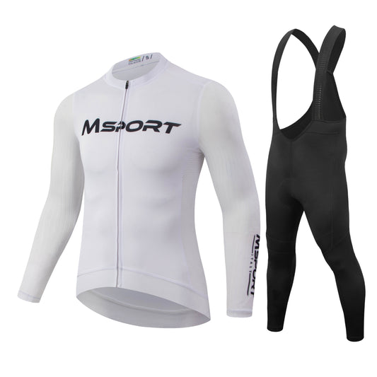 Completo Ciclismo Invernale – Maglia Termica a Manica Lunga + Salopette con Fondello in Gel Antishock