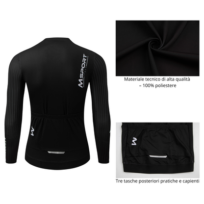 Completo Ciclismo Invernale – Maglia Termica a Manica Lunga + Salopette con Fondello in Gel Antishock