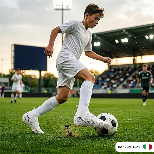 Scarpe da Calcio Bambini/Ragazzi con Tacchetti – Antiscivolo, Leggere e Confortevoli – Ideali per Erba Naturale e Sintetica