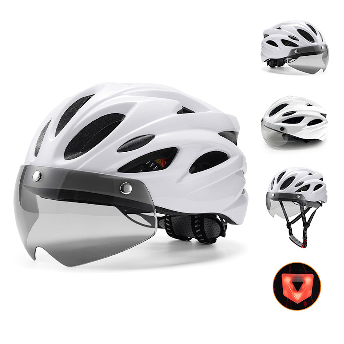 Casco da Ciclismo con Visiera Magnetica Staccabile e Luce Led
