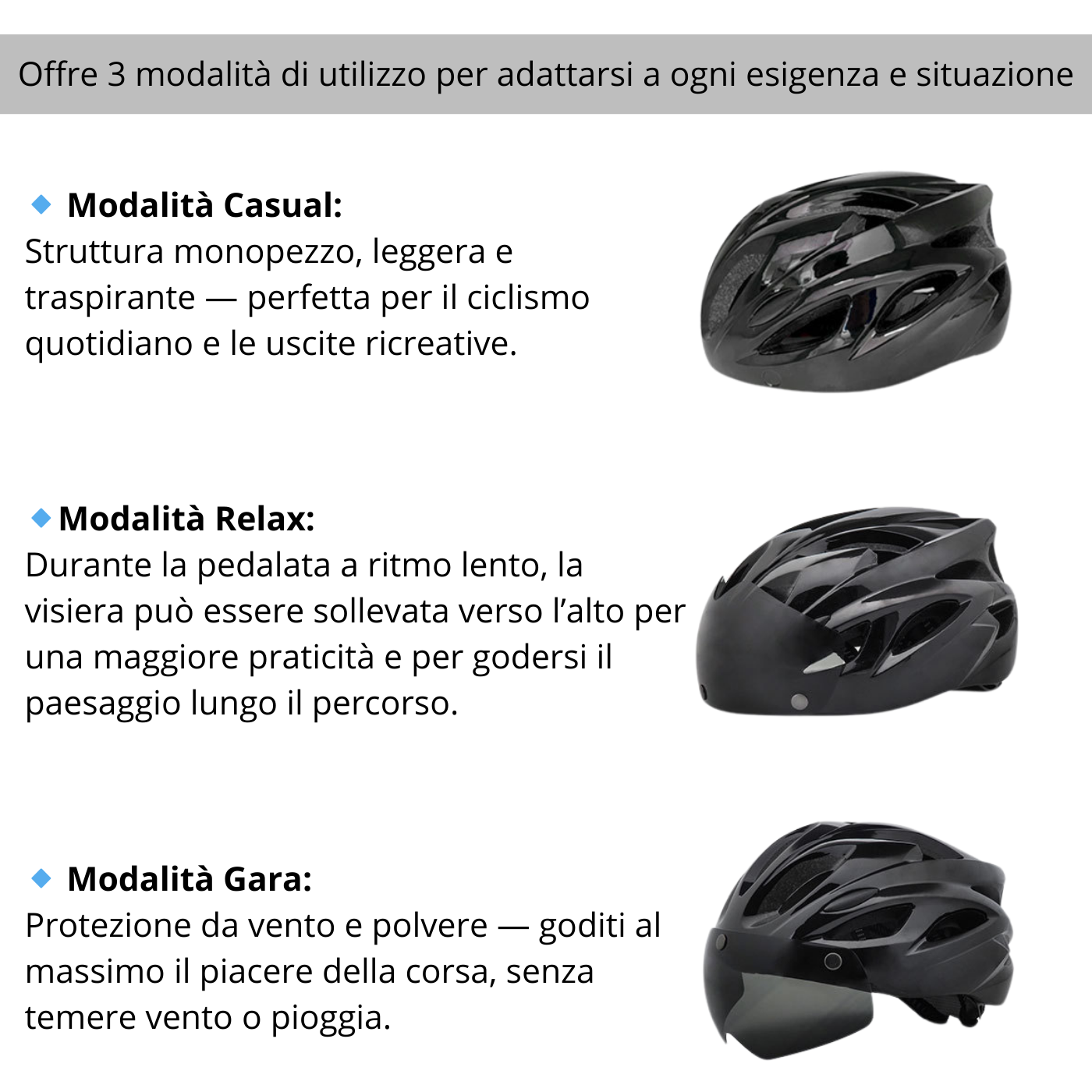 Casco da Ciclismo con Visiera Magnetica Staccabile e Luce Led