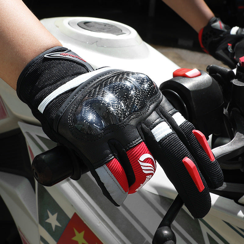 Dreifarbige Motorradhandschuhe aus Kohlefaser für Herren/Damen
