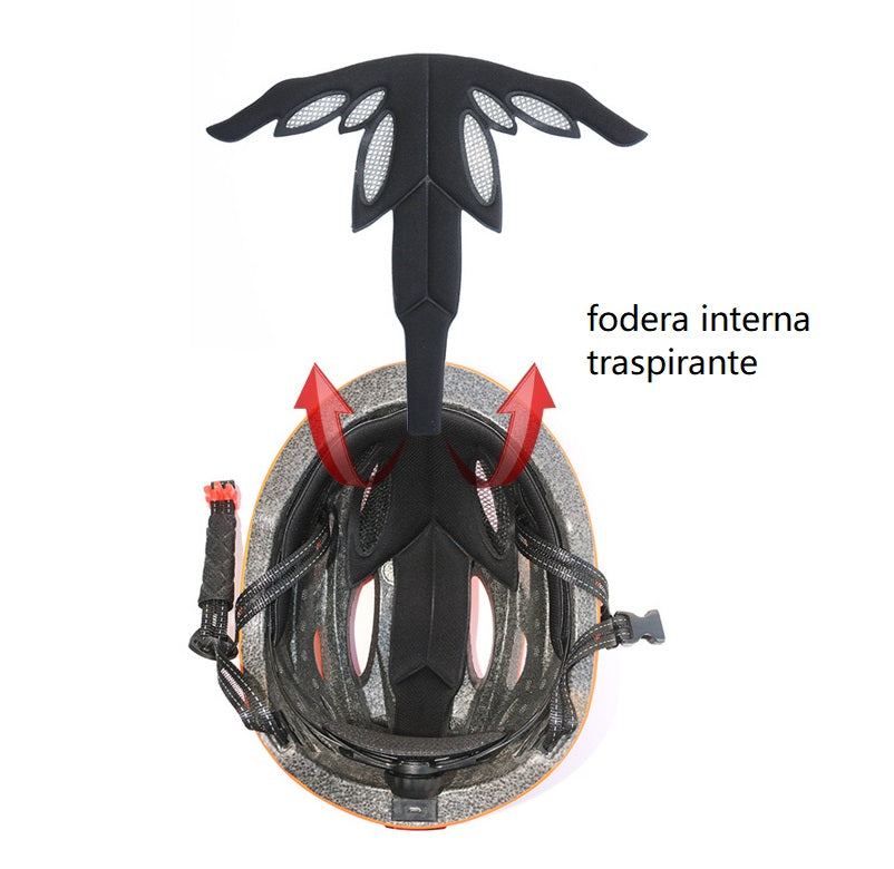 Casco ciclismo con fari anteriori e posteriori