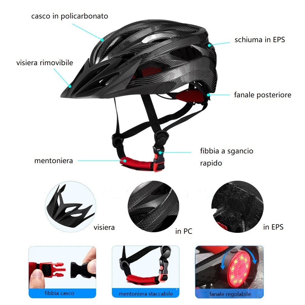 Casco ciclismo con fanale posteriore